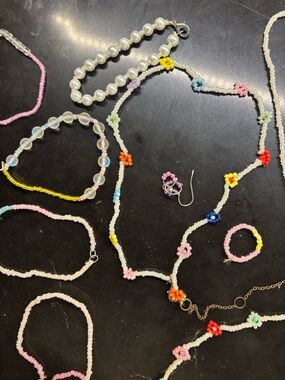 Handmade Multicolor Beaded Flower Jewelry Set